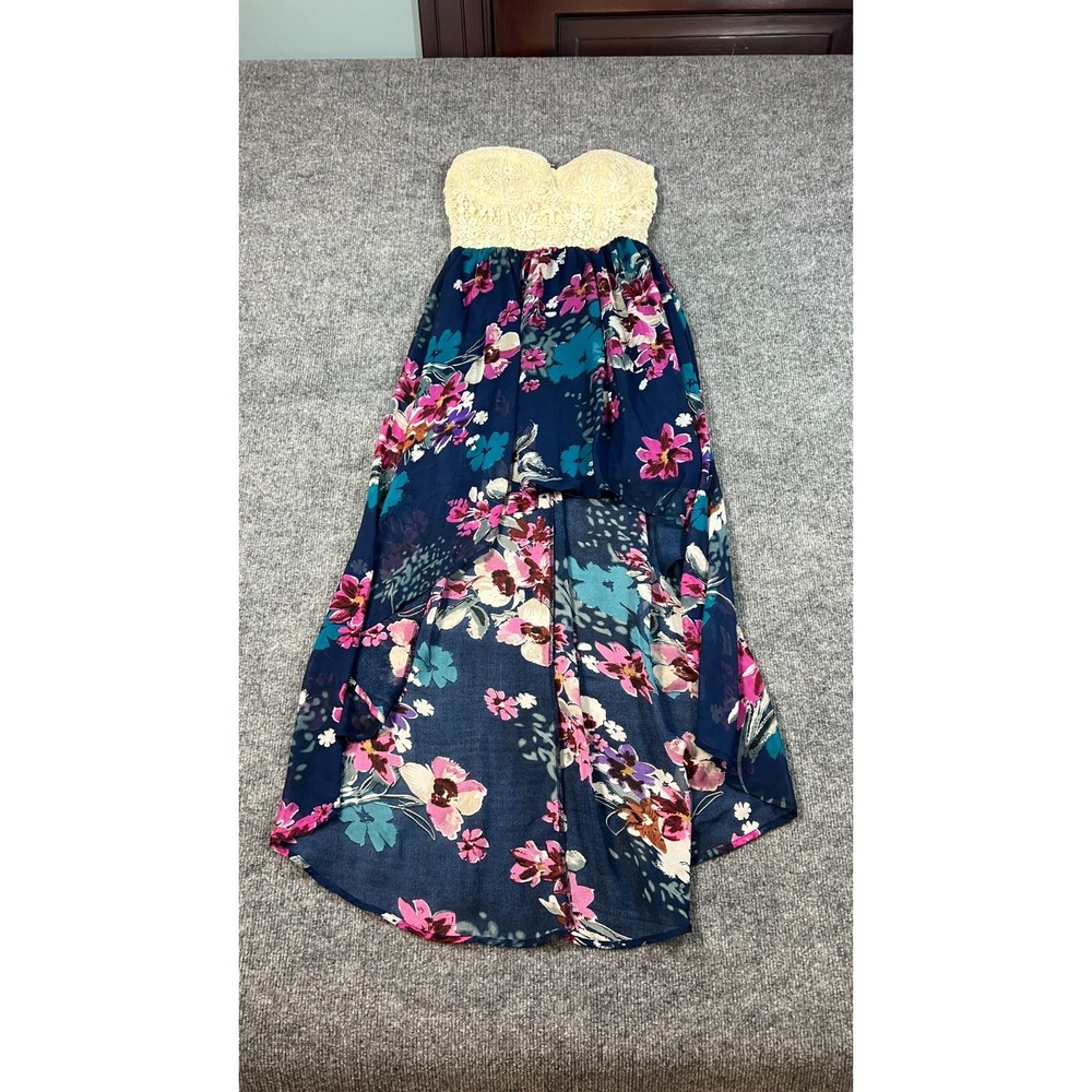 Love Culture Maxi Dress Women Small Multi Floral High Low Hem Back Zip Strapless